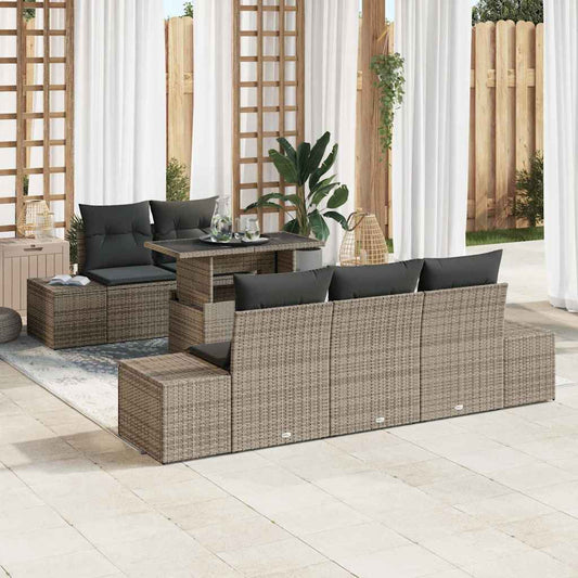 Tuin Sofa Set 6 pcs Grijs poly rattan & Gepoedercoat staal is nu te koop bij PeponiXL, paradijselijk wonen!