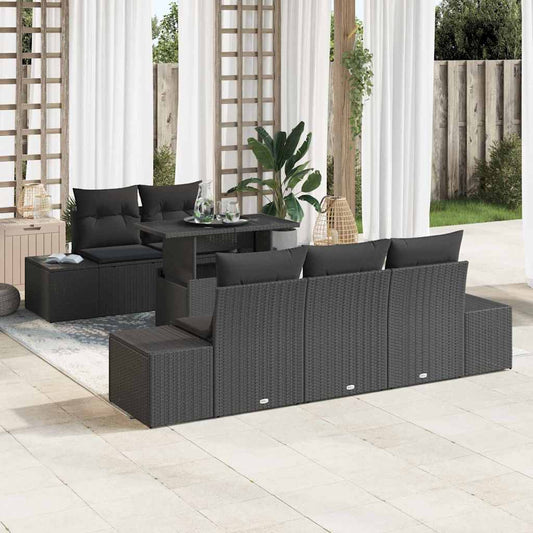Tuin Sofa Set 6 pcs Zwart poly rattan & Gepoedercoat staal is nu te koop bij PeponiXL, paradijselijk wonen!