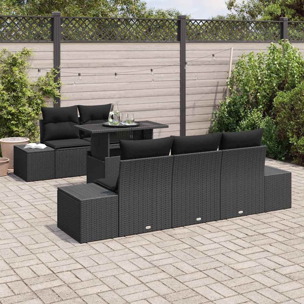 Tuin Sofa Set 6 pcs Zwart poly rattan & Gepoedercoat staal is nu te koop bij PeponiXL, paradijselijk wonen!