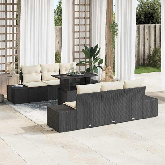 Tuin Sofa Set met kussen 7 pcs Zwart en Crème is nu te koop bij PeponiXL, paradijselijk wonen!
