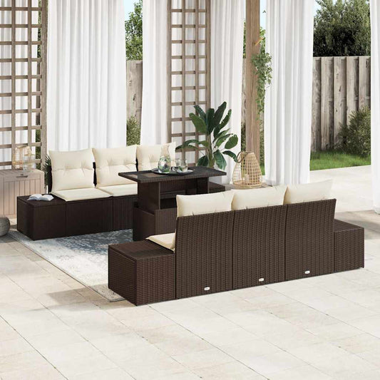 Tuin Sofa Set met kussen 7 pcs Bruin en Crème is nu te koop bij PeponiXL, paradijselijk wonen!