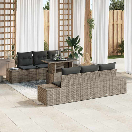 Tuin Sofa Set 7 pcs Grijs Poly Rattan en Poedergecoat Staal is nu te koop bij PeponiXL, paradijselijk wonen!
