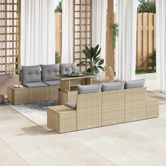 Tuin Sofa Set met kussen 7 pcs Beige en Licht Grijs is nu te koop bij PeponiXL, paradijselijk wonen!
