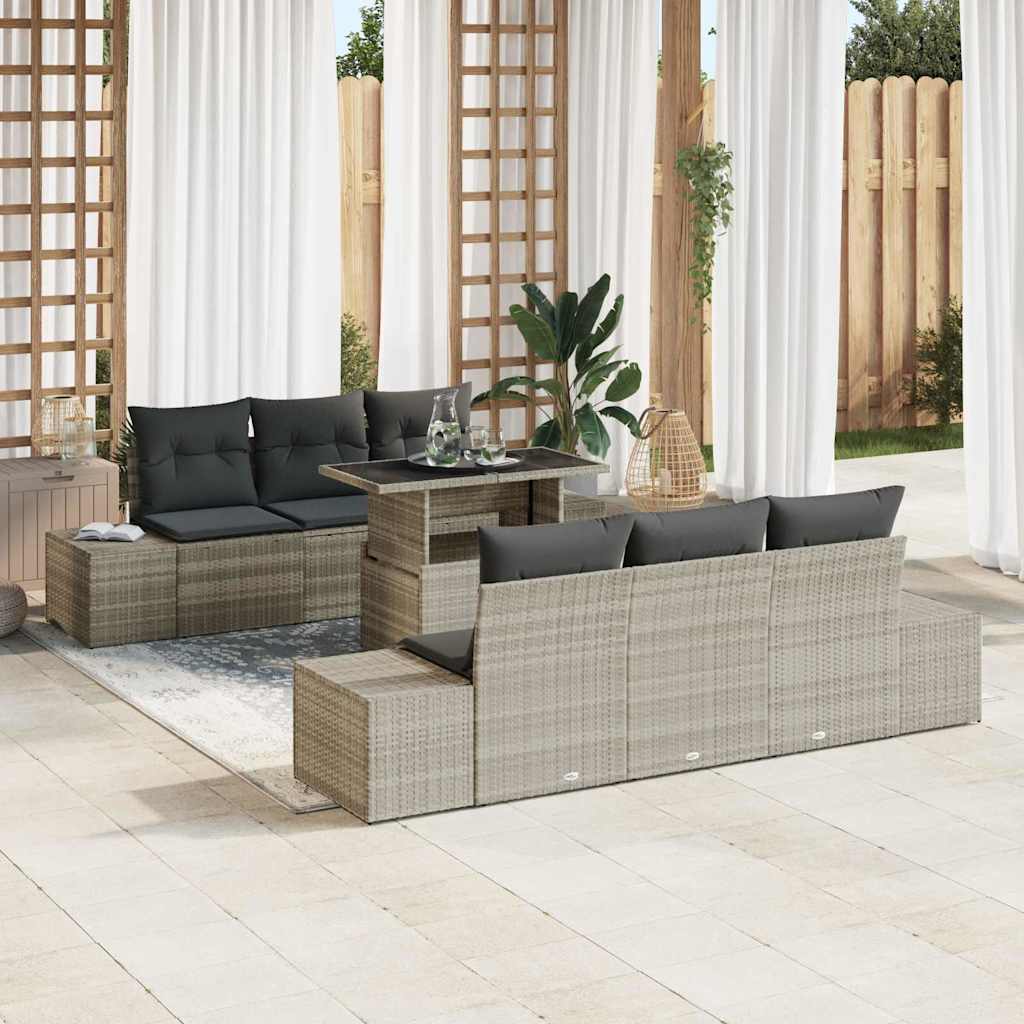 Tuin Sofa Set met kussen 7 pcs Licht Grijs en Donker Grijs is nu te koop bij PeponiXL, paradijselijk wonen!