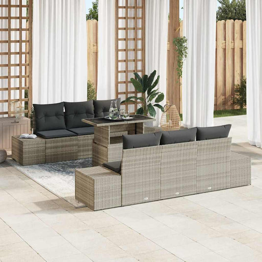 Tuin Sofa Set met kussen 7 pcs Licht Grijs en Donker Grijs is nu te koop bij PeponiXL, paradijselijk wonen!