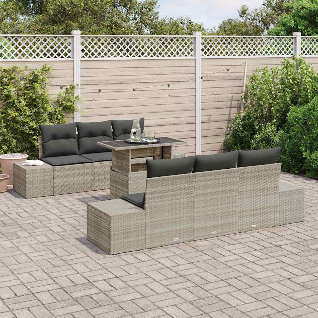 Tuin Sofa Set met kussen 7 pcs Licht Grijs en Donker Grijs is nu te koop bij PeponiXL, paradijselijk wonen!