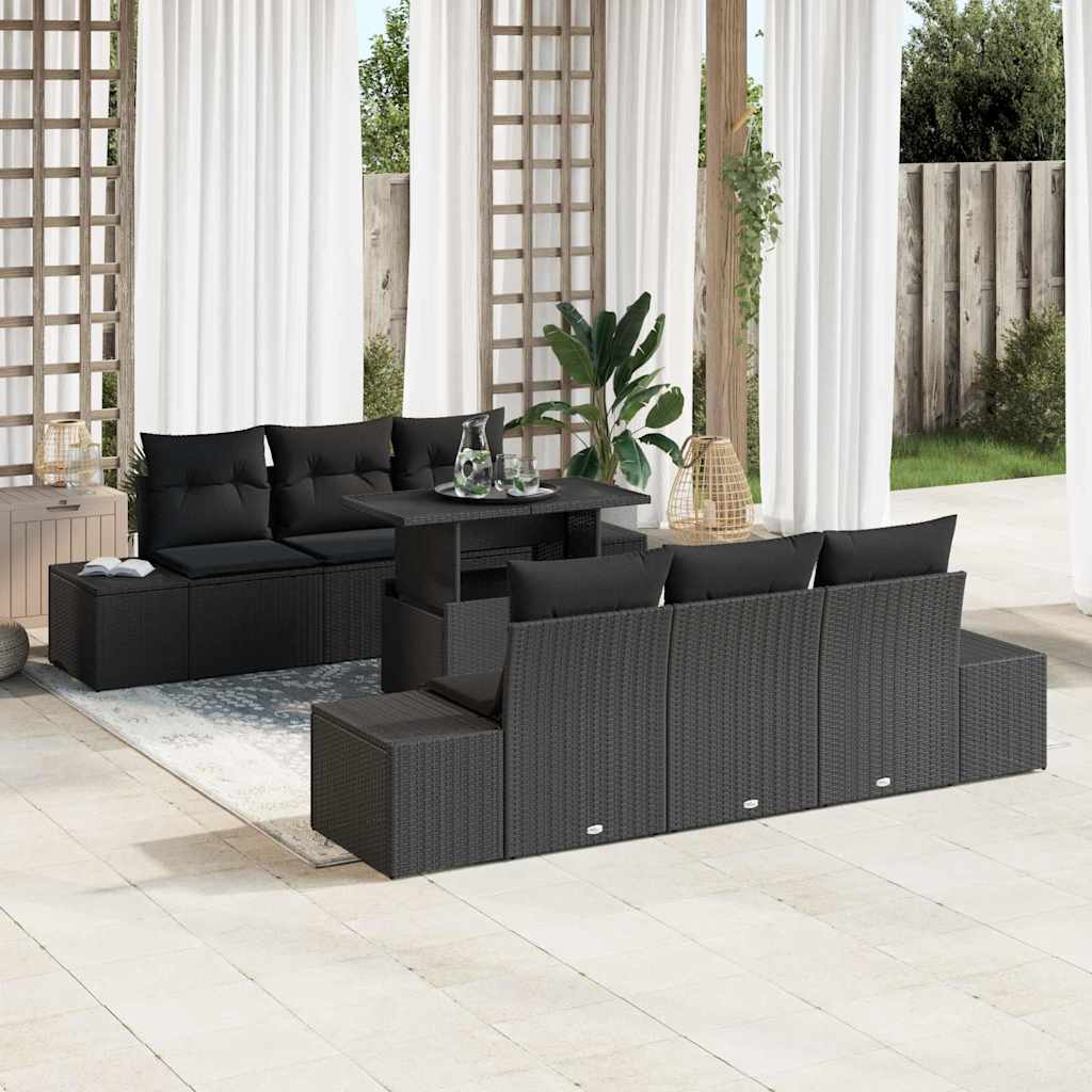 Tuin Sofa Set 7 pcs Zwart Poly Rattan en Poedergecoat Staal is nu te koop bij PeponiXL, paradijselijk wonen!
