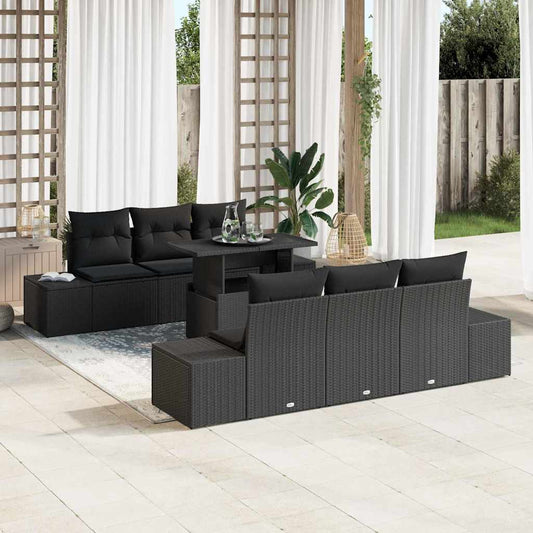 Tuin Sofa Set 7 pcs Zwart Poly Rattan en Poedergecoat Staal is nu te koop bij PeponiXL, paradijselijk wonen!