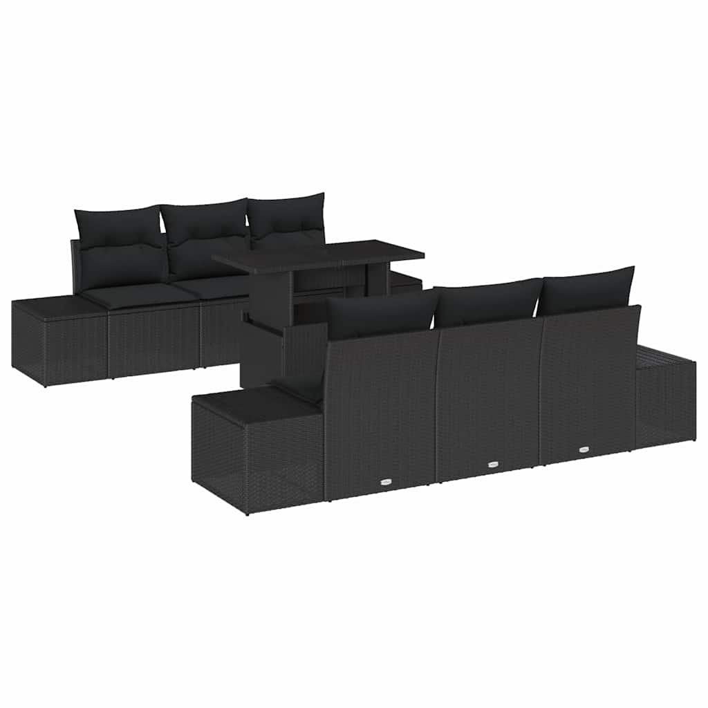 Tuin Sofa Set 7 pcs Zwart Poly Rattan en Poedergecoat Staal is nu te koop bij PeponiXL, paradijselijk wonen!