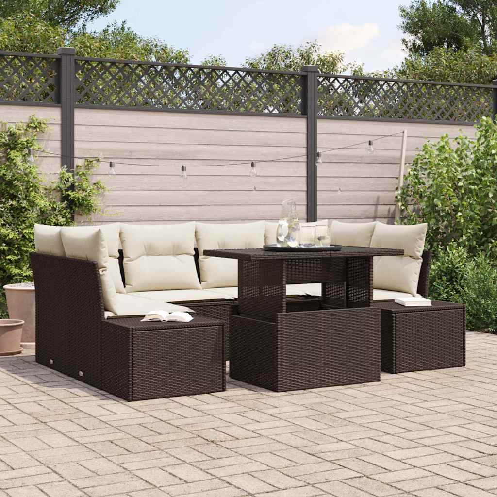 Tuin Sofa Set met kussen 7 pcs Bruin en Crème is nu te koop bij PeponiXL, paradijselijk wonen!