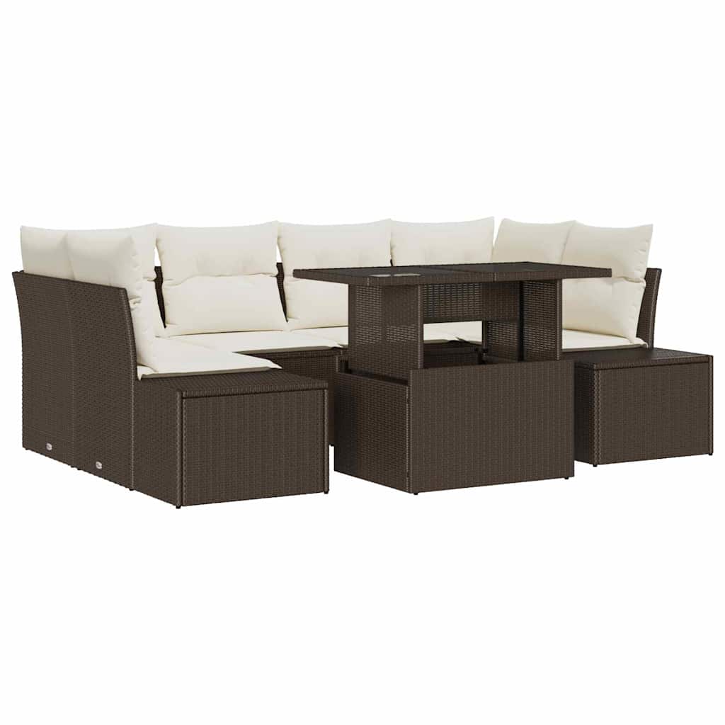 Tuin Sofa Set met kussen 7 pcs Bruin en Crème is nu te koop bij PeponiXL, paradijselijk wonen!