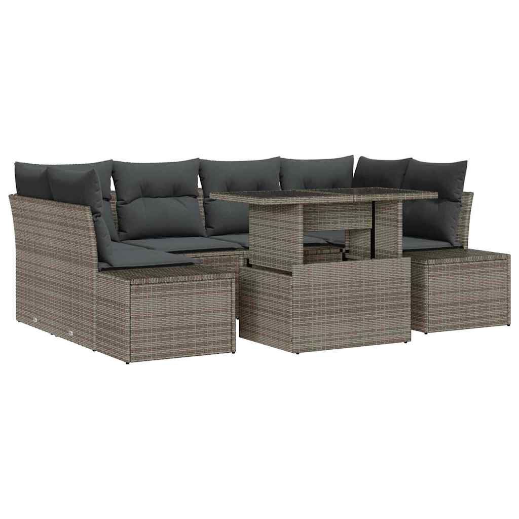Tuin Sofa Set 7 pcs Grijs Poly Rattan en Poedergecoat Staal is nu te koop bij PeponiXL, paradijselijk wonen!