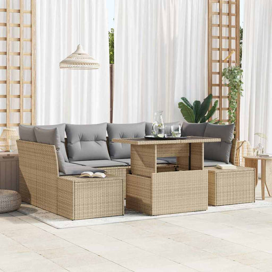 Tuin Sofa Set met kussen 7 pcs Beige en Licht Grijs is nu te koop bij PeponiXL, paradijselijk wonen!