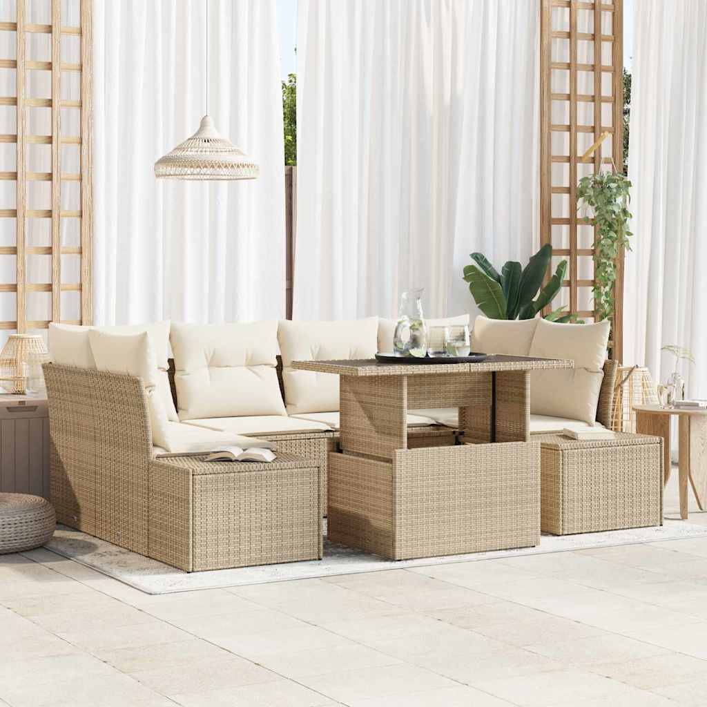 Tuin Sofa Set met kussen 7 pcs Beige en Crème is nu te koop bij PeponiXL, paradijselijk wonen!