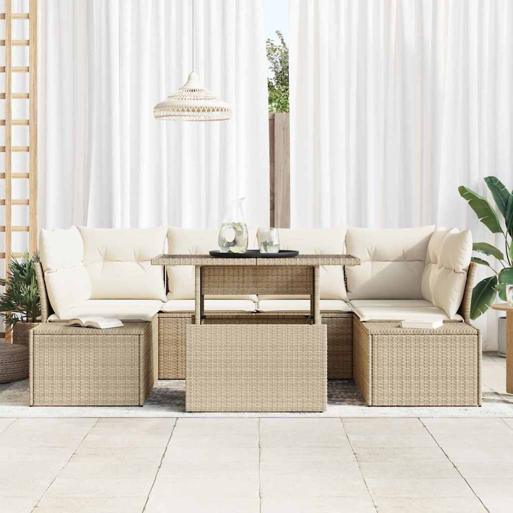 Tuin Sofa Set met kussen 7 pcs Beige en Crème is nu te koop bij PeponiXL, paradijselijk wonen!