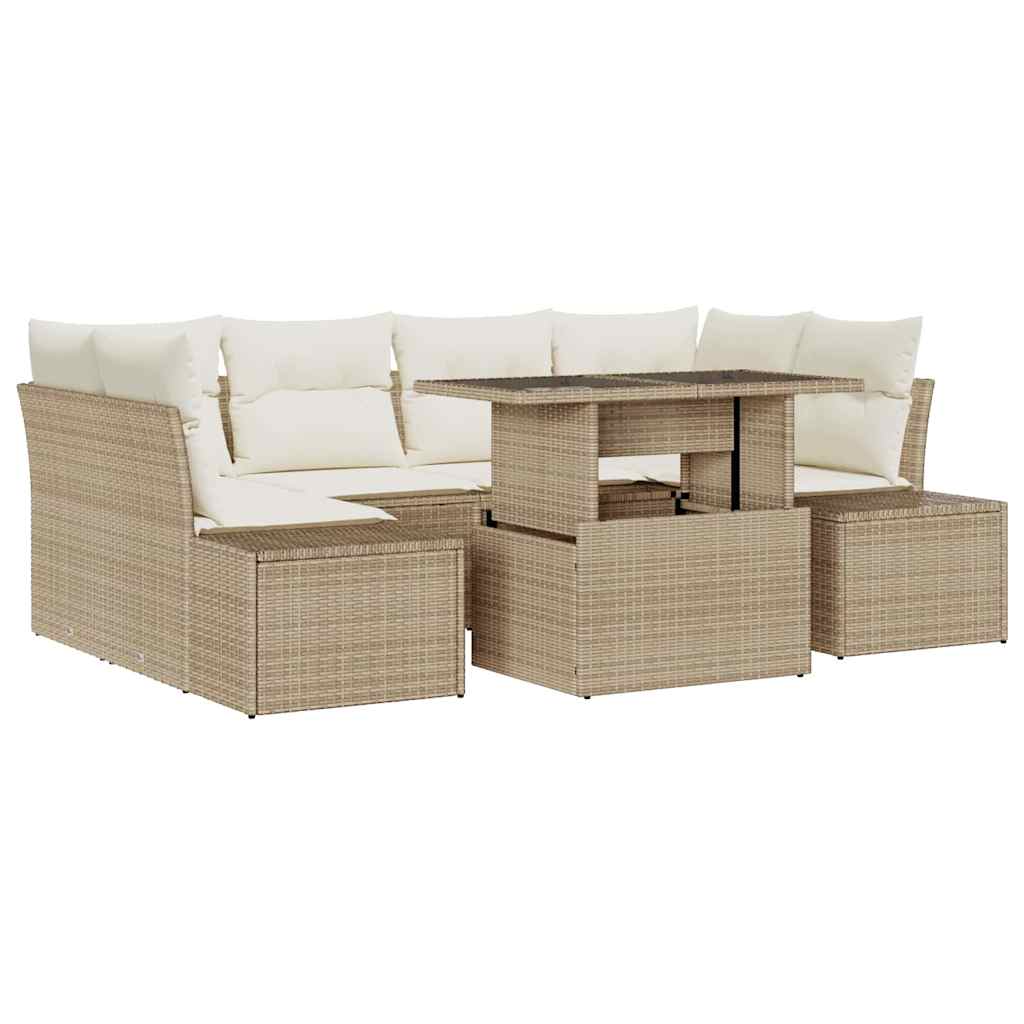 Tuin Sofa Set met kussen 7 pcs Beige en Crème is nu te koop bij PeponiXL, paradijselijk wonen!