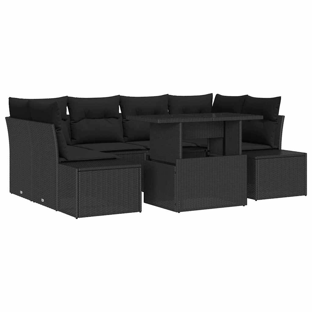 Tuin Sofa Set 7 pcs Zwart Poly Rattan en Poedergecoat Staal is nu te koop bij PeponiXL, paradijselijk wonen!