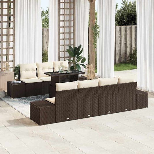 Tuin Sofa Set met kussen 8 pcs Bruin en Crème is nu te koop bij PeponiXL, paradijselijk wonen!