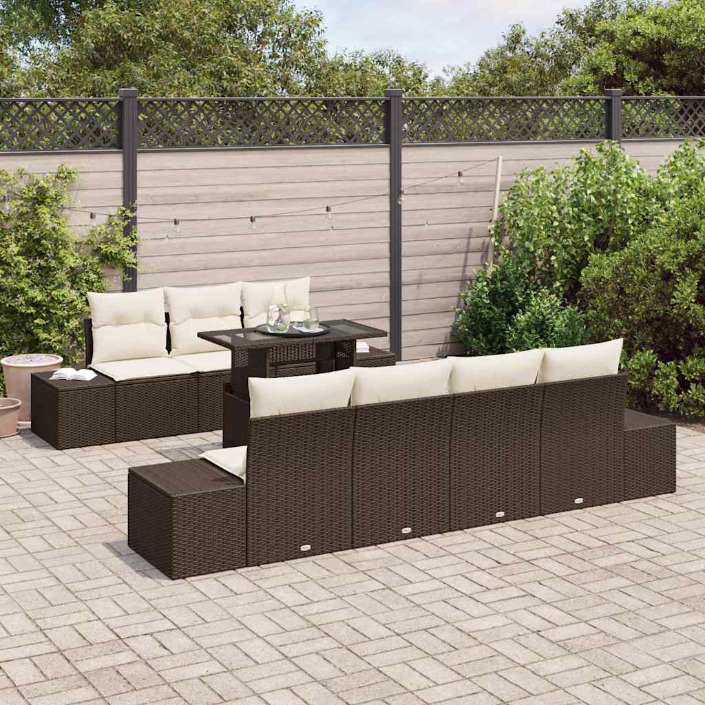 Tuin Sofa Set met kussen 8 pcs Bruin en Crème is nu te koop bij PeponiXL, paradijselijk wonen!