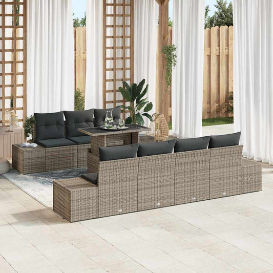 Tuin Sofa Set 8 pcs Grijs Poly Rattan en Poedergecoat Staal is nu te koop bij PeponiXL, paradijselijk wonen!