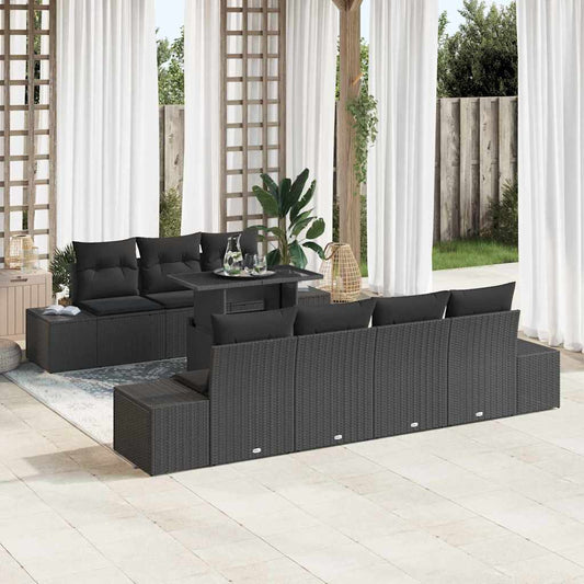 Tuin Sofa Set 8 pcs Zwart Poly Rattan en Poedergecoat Staal is nu te koop bij PeponiXL, paradijselijk wonen!