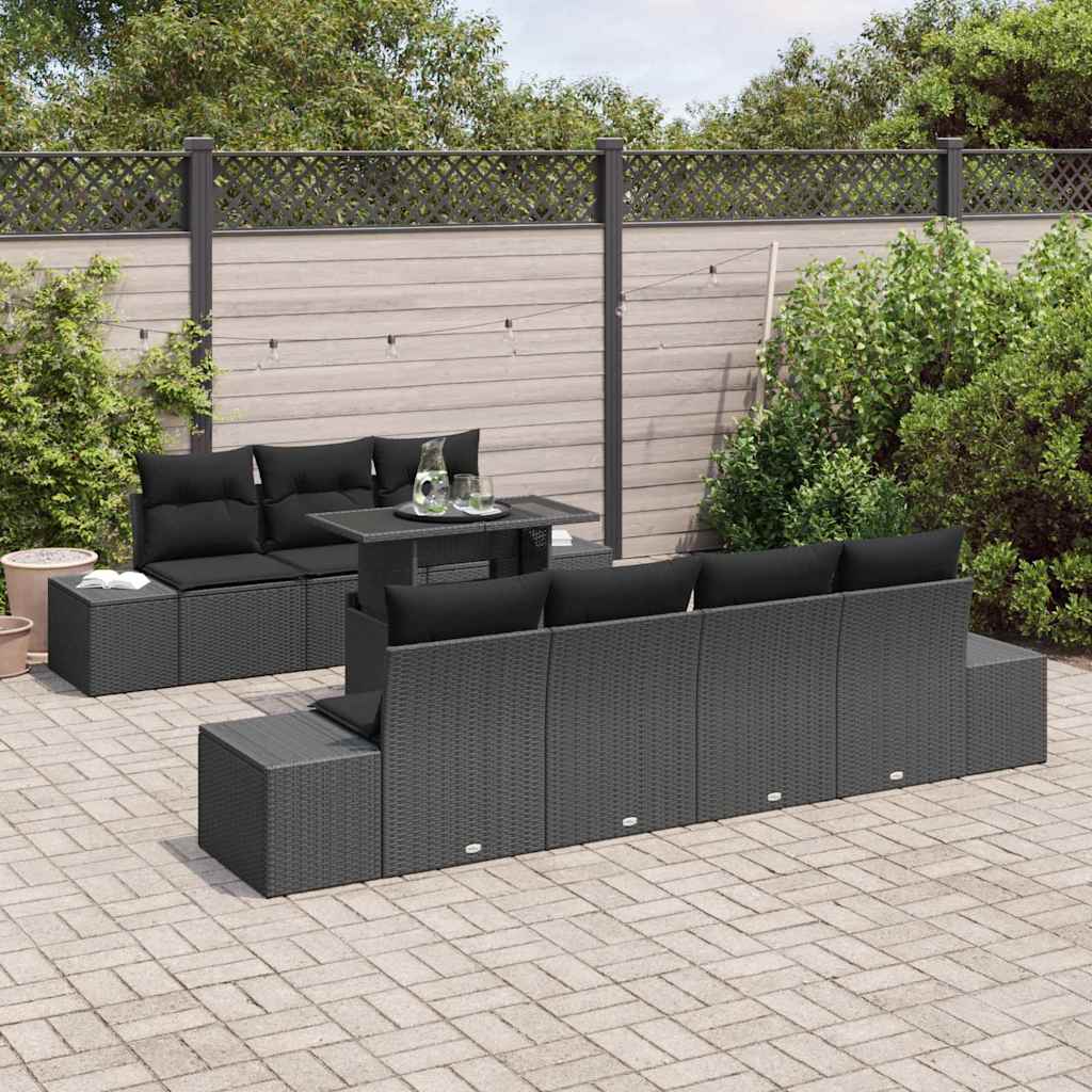 Tuin Sofa Set 8 pcs Zwart Poly Rattan en Poedergecoat Staal is nu te koop bij PeponiXL, paradijselijk wonen!