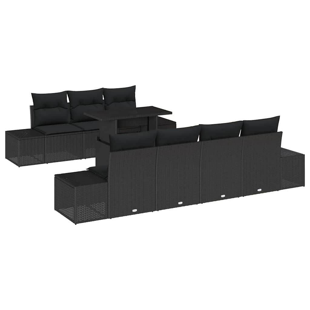 Tuin Sofa Set 8 pcs Zwart Poly Rattan en Poedergecoat Staal is nu te koop bij PeponiXL, paradijselijk wonen!