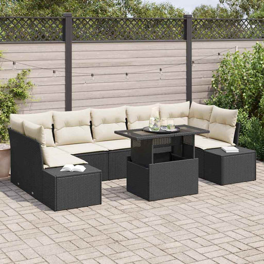 Tuin Sofa Set met kussen 8 pcs Zwart en Crème is nu te koop bij PeponiXL, paradijselijk wonen!