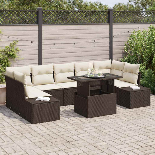 Tuin Sofa Set met kussen 8 pcs Bruin en Crème is nu te koop bij PeponiXL, paradijselijk wonen!