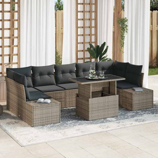 Tuin Sofa Set 8 pcs Grijs Poly Rattan en Poedergecoat Staal is nu te koop bij PeponiXL, paradijselijk wonen!