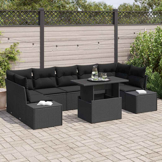 Tuin Sofa Set 8 pcs Zwart Poly Rattan en Poedergecoat Staal is nu te koop bij PeponiXL, paradijselijk wonen!