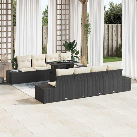 Tuin Sofa Set met kussen met opslag 9 pcs Zwart en Crème is nu te koop bij PeponiXL, paradijselijk wonen!