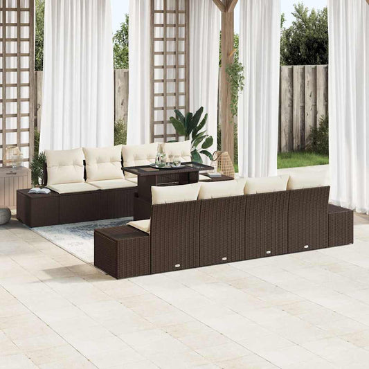 Tuin Sofa Set met kussen met opslag 9 pcs Bruin en Crème is nu te koop bij PeponiXL, paradijselijk wonen!