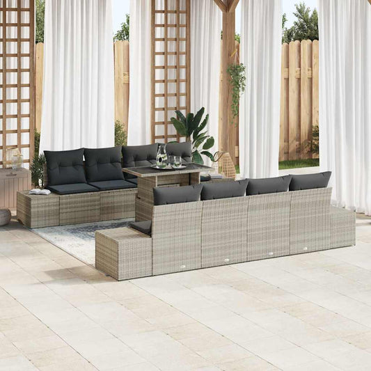 Tuin Sofa Set met kussen 9 pcs Licht Grijs en Donker Grijs is nu te koop bij PeponiXL, paradijselijk wonen!