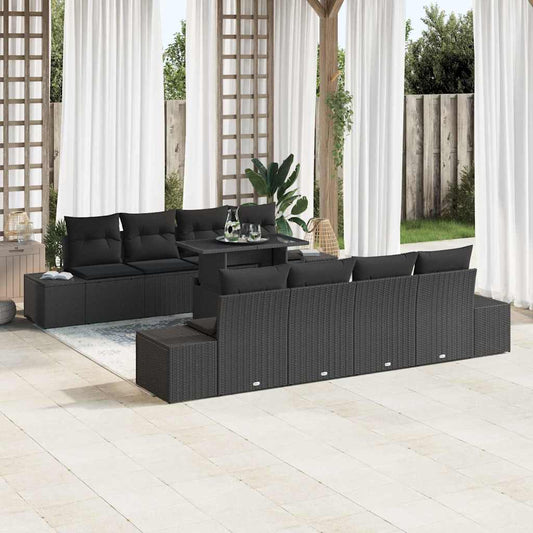 Tuin Sofa Set 9 pcs Zwart Poly Rattan en Poedergecoat Staal is nu te koop bij PeponiXL, paradijselijk wonen!