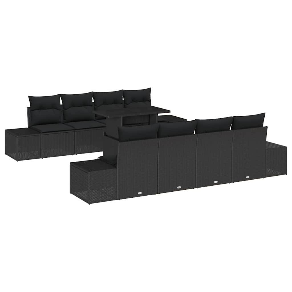 Tuin Sofa Set 9 pcs Zwart Poly Rattan en Poedergecoat Staal is nu te koop bij PeponiXL, paradijselijk wonen!