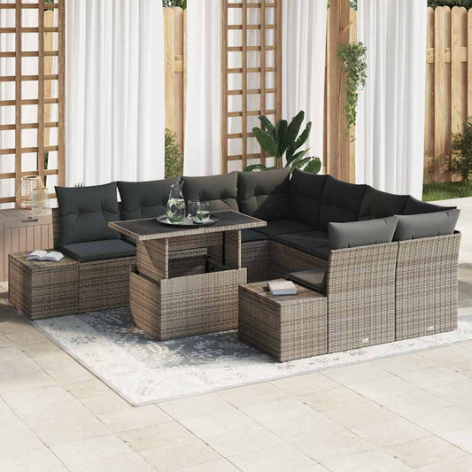 Tuin Sofa Set met kussen met opslag 9 pcs Grijs poly rattan is nu te koop bij PeponiXL, paradijselijk wonen!