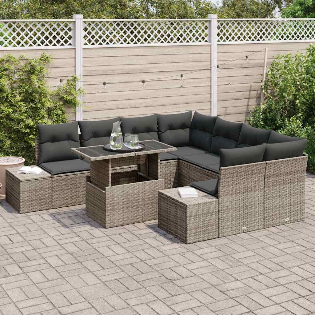 Tuin Sofa Set met kussen met opslag 9 pcs Grijs poly rattan is nu te koop bij PeponiXL, paradijselijk wonen!