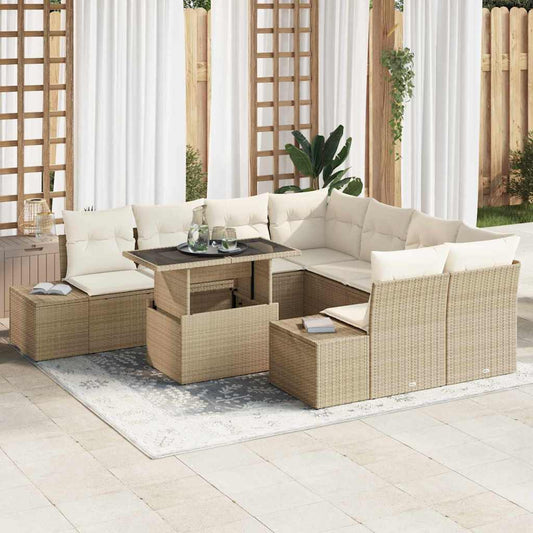 Tuin Sofa Set met kussen 9 pcs Beige en Crème poly rattan is nu te koop bij PeponiXL, paradijselijk wonen!