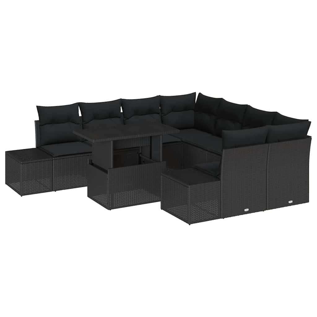 Tuin Sofa Set 9 pcs Zwart Poly Rattan en Poedergecoat Staal is nu te koop bij PeponiXL, paradijselijk wonen!