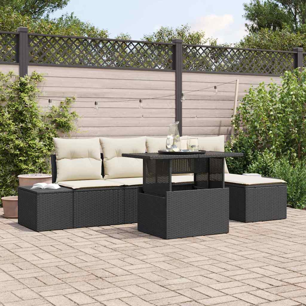 Tuin Sofa Set met opslag 6 pcs Zwart Poly riet is nu te koop bij PeponiXL, paradijselijk wonen!