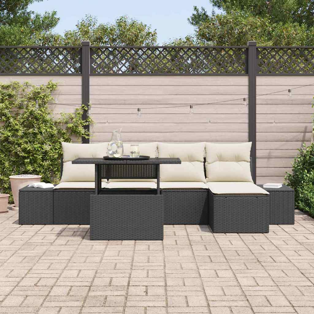 Tuin Sofa Set met opslag 6 pcs Zwart Poly riet is nu te koop bij PeponiXL, paradijselijk wonen!