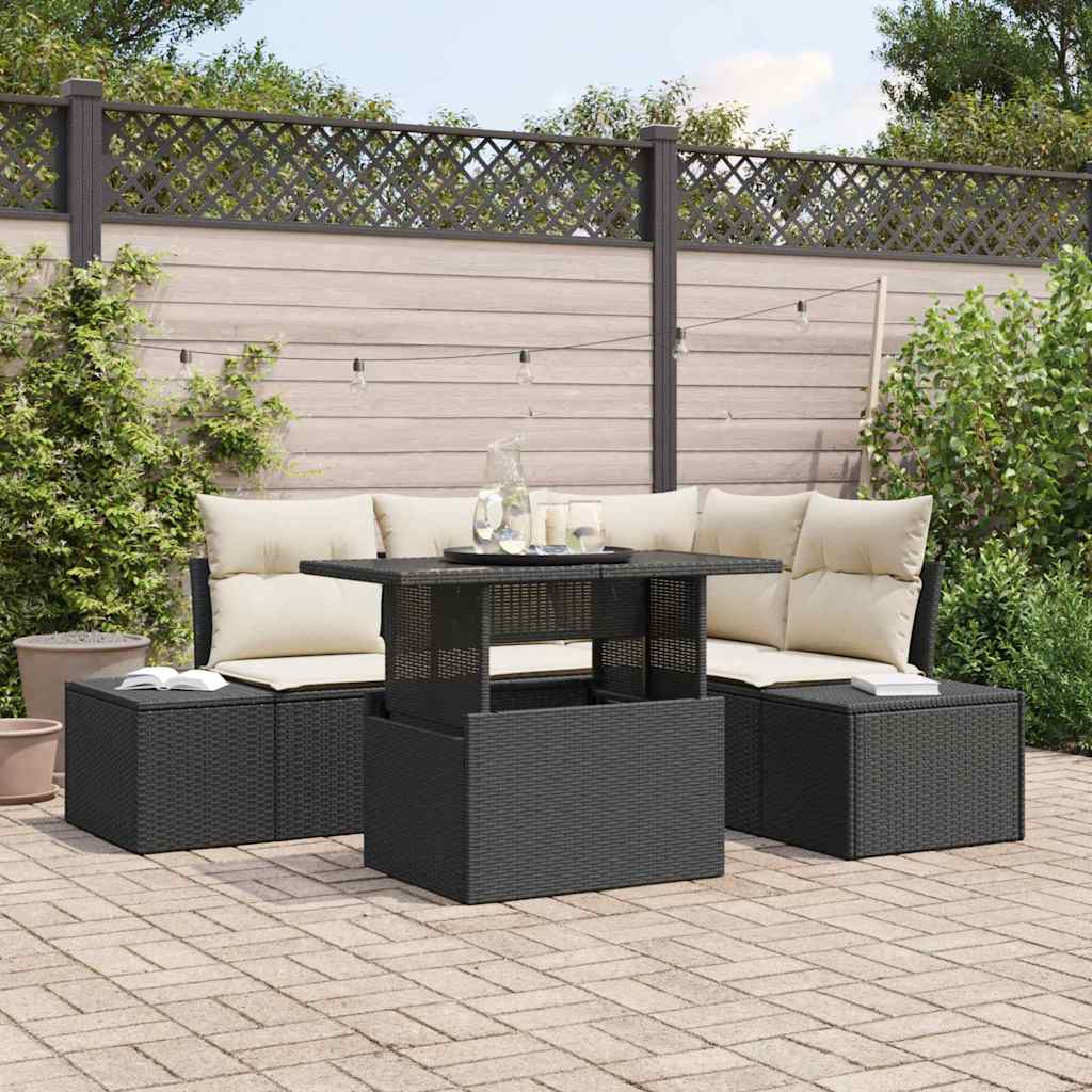 Tuin Sofa Set met kussen met opslag 5 pcs Zwart poly rattan is nu te koop bij PeponiXL, paradijselijk wonen!