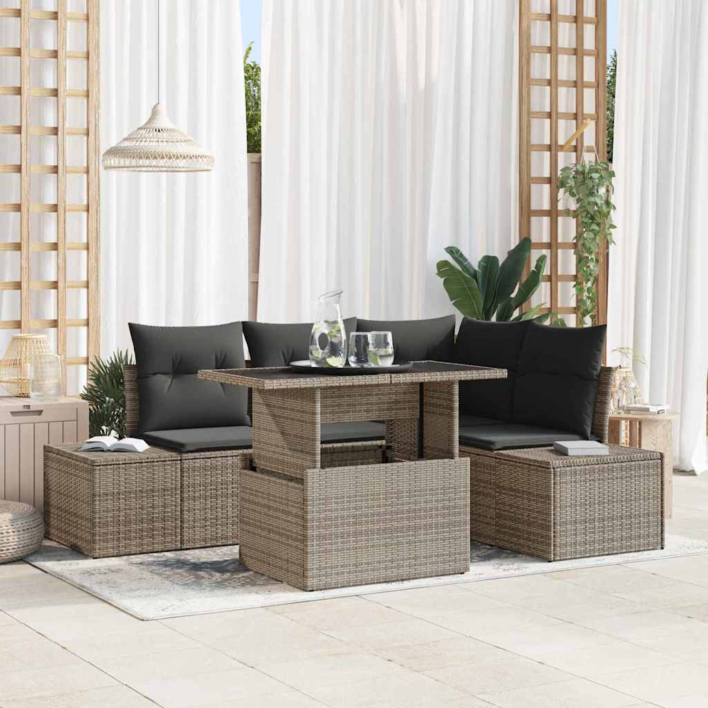 Tuin Sofa Set met kussen met opslag 5 pcs Grijs poly rattan is nu te koop bij PeponiXL, paradijselijk wonen!