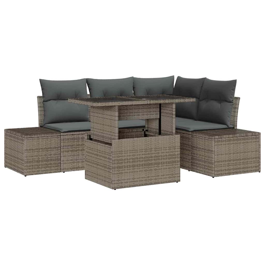 Tuin Sofa Set met kussen met opslag 5 pcs Grijs poly rattan is nu te koop bij PeponiXL, paradijselijk wonen!