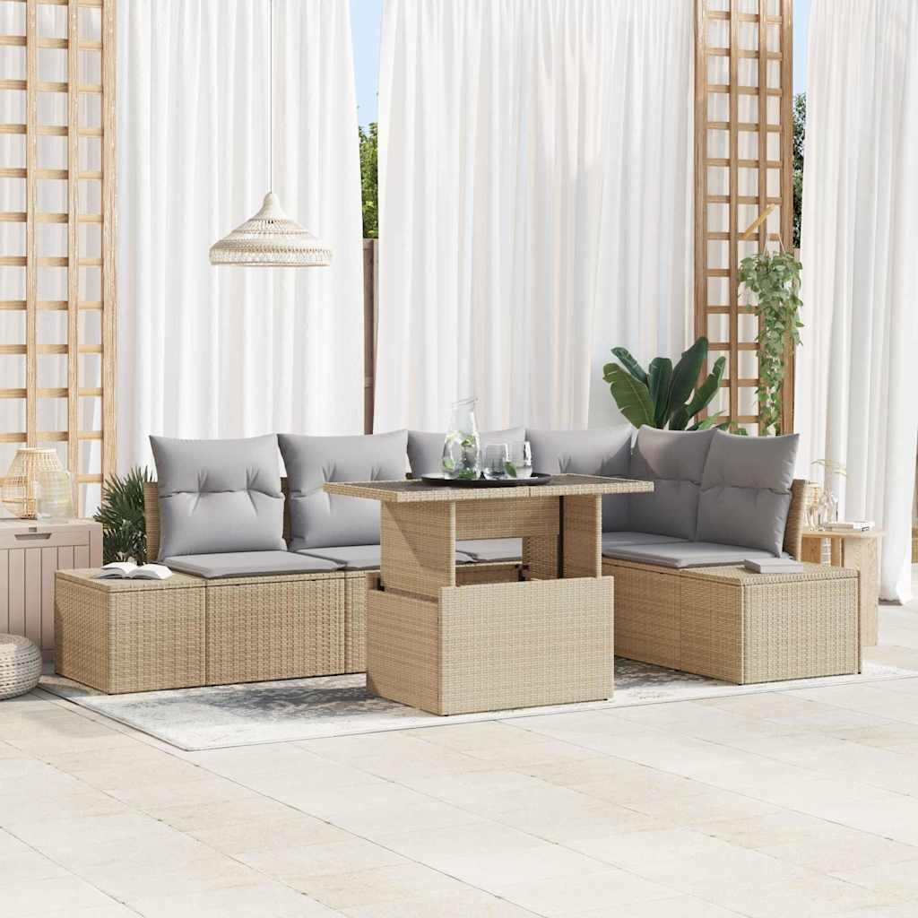 Tuin Sofa Set met opslag 6 pcs Beige Poly riet is nu te koop bij PeponiXL, paradijselijk wonen!