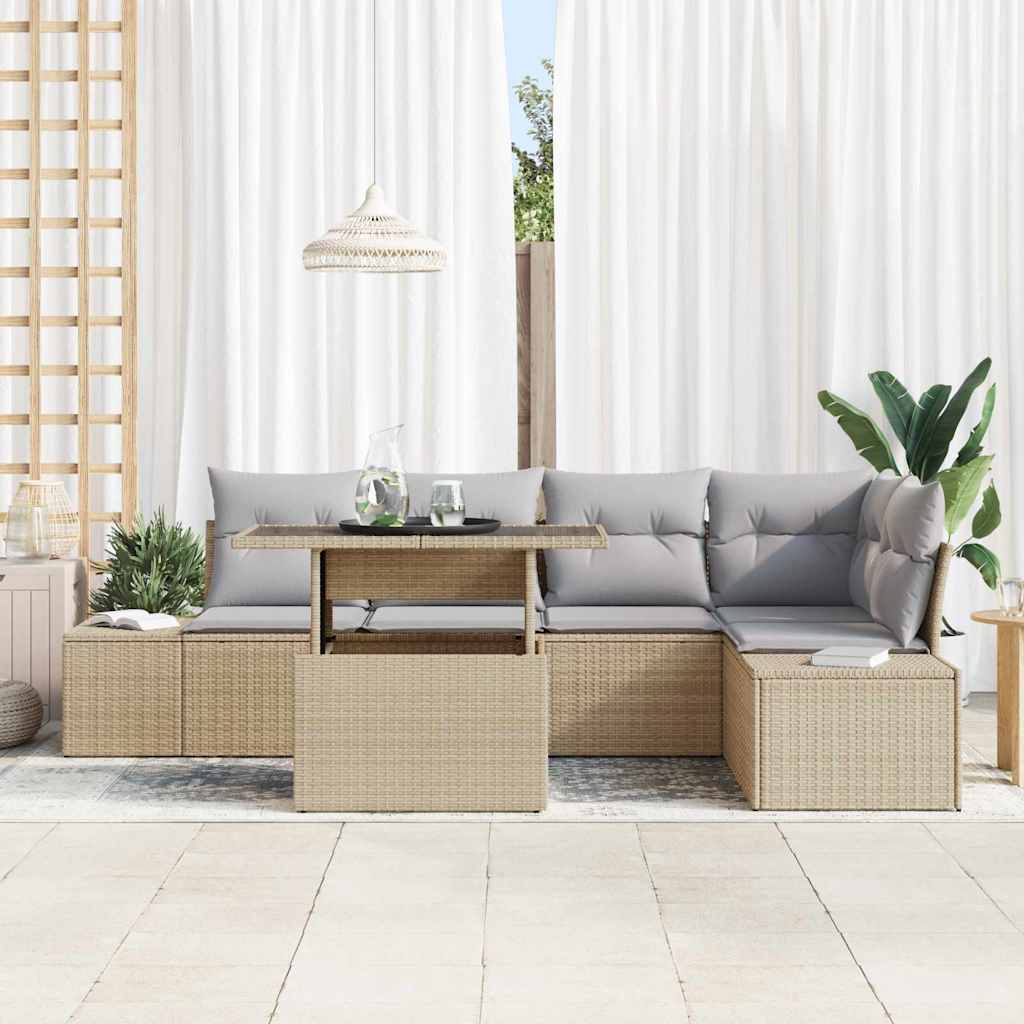Tuin Sofa Set met opslag 6 pcs Beige Poly riet is nu te koop bij PeponiXL, paradijselijk wonen!