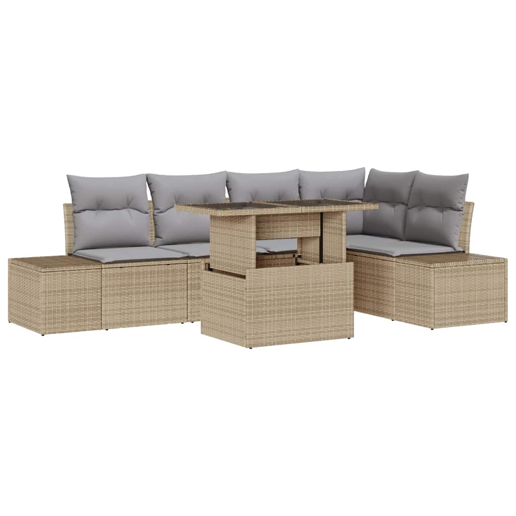 Tuin Sofa Set met opslag 6 pcs Beige Poly riet is nu te koop bij PeponiXL, paradijselijk wonen!