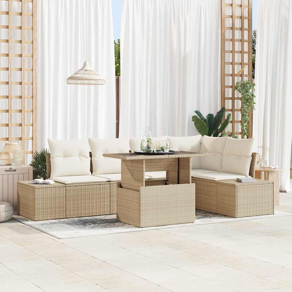 Tuin Sofa Set met opslag 6 pcs Beige Poly riet is nu te koop bij PeponiXL, paradijselijk wonen!
