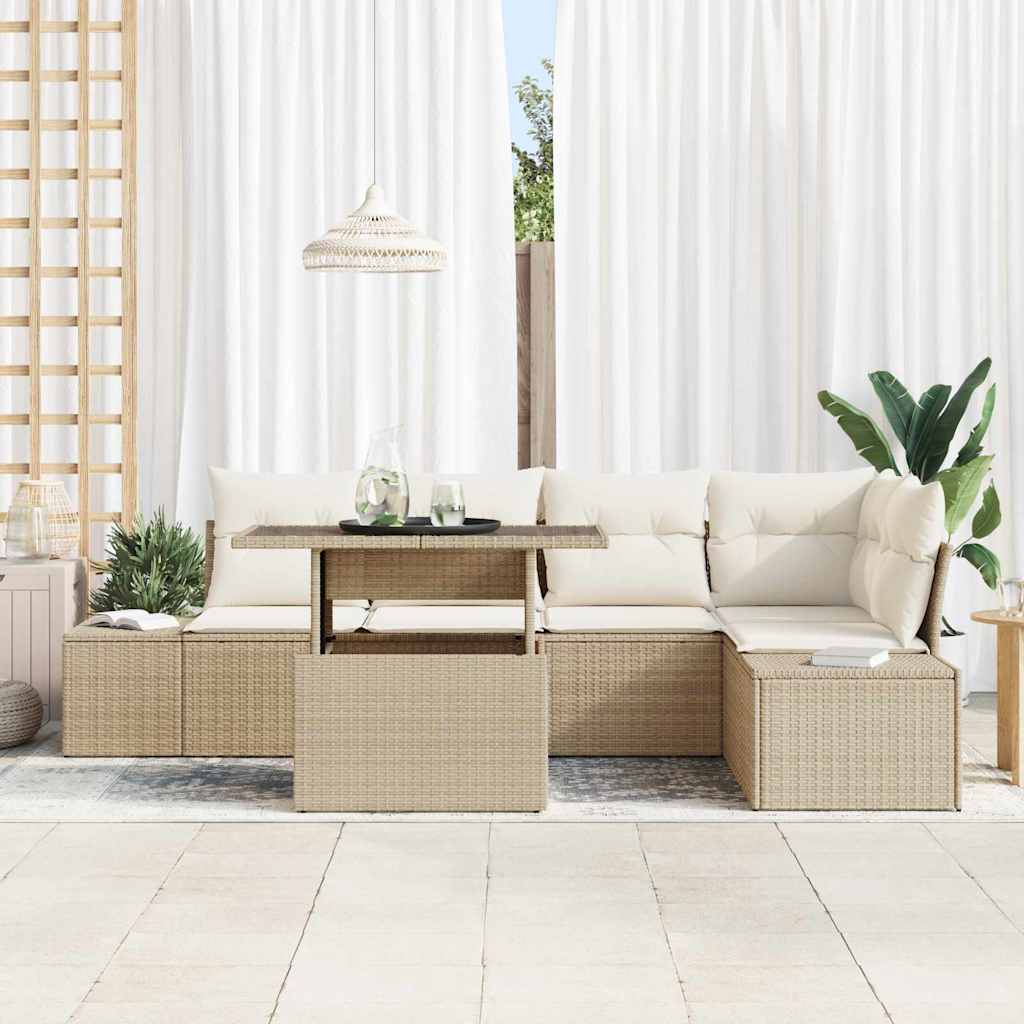 Tuin Sofa Set met opslag 6 pcs Beige Poly riet is nu te koop bij PeponiXL, paradijselijk wonen!